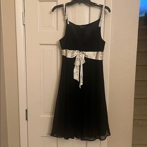 BCBGMaxAzria Y2K Black Silk Dress with Beaded Straps and Bow Tie Waist